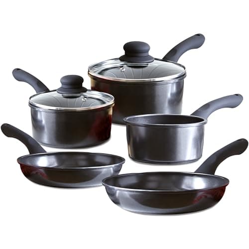 Image of 5-Piece Carbon Steel Black Cookware Set - Includes 2X Frying Pans and 3X Saucepans - Design with Sparkle Ceramic Non-Stick Coating - Compatible for 4 Types of Hobs - PTFE and PFOA Free