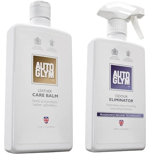 Image of Autoglym Leather Care Balm, 500ml - Feeds and Protects Car Leather Upholstery and Motorcycle Leather, Beige & Odour Eliminator, 500ml - Car Air Fresheners Spray and Odour Eliminator
