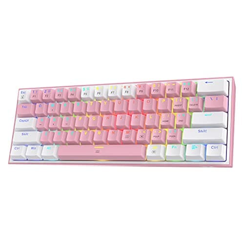 Image of Redragon K617 60% Wired RGB Gaming Keyboard, 61 Keys Compact Mechanical Keyboard w/White & Pink Mixed-Colored Keycaps, Linear Red Switch, Pro Driver Support