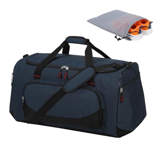 Image of LONALIA 55L Large Gym Sports Duffle Bag for Men - 22 inch Mens Weekend Holdall Bag with Shoe Bag (Navy Blue)