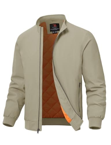 Image of Rdruko Men's Quilted Bomber Jackets Casual Winter Windbreakers Jacket for Men Fall Padded Full Zip Windproof Work Coats Khaki XL