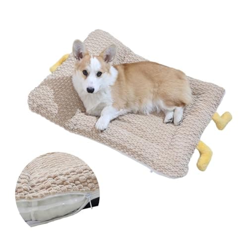Image of CHULPET Washable Dog Bed Mat, Soft Dog Cushion with Side Zip, Anti-Slip Cat Bed Pad with Bolster Around, Pet Sleeping Mat for Cat, Small, Medium Dogs, Dryer Friendly (75 * 55cm)