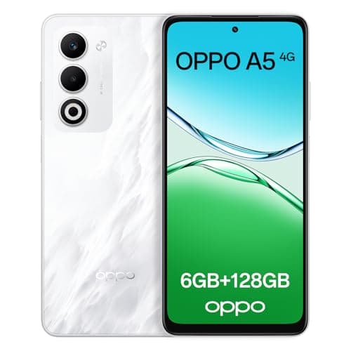 Image of OPPO A5 4G 6GB RAM + 128GB ROM, Unlocked Smartphone with AI, 6.67" 90 Hz display, 50MP AF camera, 6000 mAh battery, IP65 Water and Dust Resistance, Mist White (Include 45W SUPERVOOC Charger)