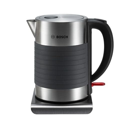 Image of Bosch Silicone TWK7S03GB Electric Cordless Kettle with 1.7L Capacity and Fast Boil, Removable Limescale Filter, Stainless Steel/Black