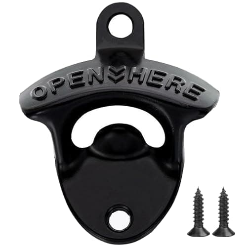 Image of Wall Mounted Beer Bottle Opener, Cast Iron Bottle Opener Wall Mounted, Rustic Retro Style Vintage Openers for Bar, Kitchens & Vintage Rustic Bar(Black)
