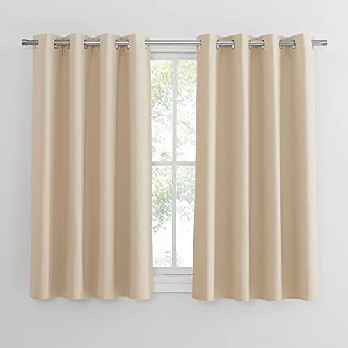 Image of PONY DANCE Thermal Insulated Energy Saving Curtains with Eyelet for Bedroom, Beige 54 Inch Drop Short Curtains for Window Treatment Drapes, W46 X L54, 2 Panels, Biscotti Beige