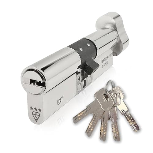 Image of IRONWORX® Spectre Nickel 40mm (Turn) / 50mm (Key) (90mm) Maximum-Security Police Approved TS007 BSI 3 Star Euro Cylinder Door Lock with Escape Thumb Turn Function, Includes 5X Keys