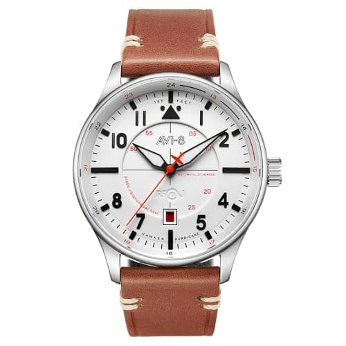 Image of AVI-8 Mens 43mm Hawker Hurricane Kent Automatic Newton Pilot Watch with Leather Strap AV-4094-01