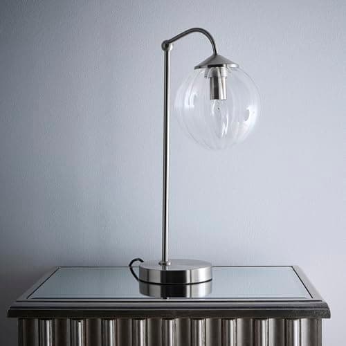 Image of K LIVING Bianca Satin Nickel Table Lamp with Ribbed Glass Shade | Contemporary Design | Ideal for Living Rooms, Bedrooms, and Home Offices | E14 Candle Bulb Compatible | in-Line Switch