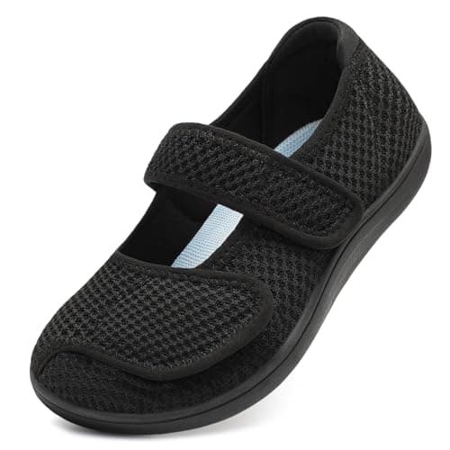 Image of JOINFREE Womens Walking Shoes Mary Jane Wide Fit Casual Trainers Barefoot Adjustable-Strap Zero-Drop Non-Slip Comfort Shoes for Swollen Feet, Oedema, Arthritis, Elderly & Pregancy Black 8 UK