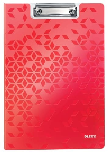 Image of Leitz Wow 41990026 A4 Clipboard with Cover, High-Quality Hard Plastic Clipboard, Strong Metal Clamping Mechanism for up to 75 Sheets, Ideal for Offices, Doctors' Offices, Clubs, Shops, Red