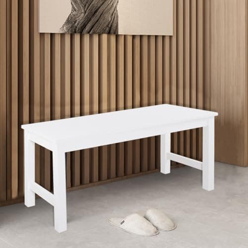 Image of BTGGG Dining Bench, 90cm x 35cm x 45cm Wooden Dining Room Table Bench, Outdoor Indoor Home Kitchen Benches for Living Room Bedroom Hallway Patio Backyard, White