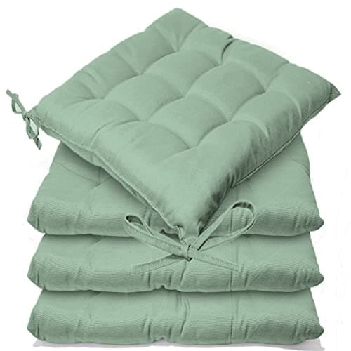 Image of Casabella Pack of 4 Seat Pad for Dining Chair Garden Kitchen Chair Cushion With Tie On_9 Stitch_Sage Indoor/Outdoor Comfortable chair pads for Kitchen seat pads 9 stitch cushions