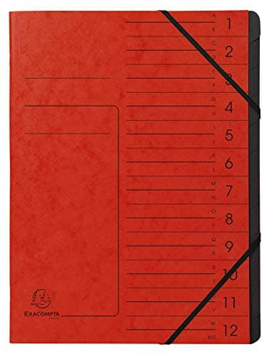 Image of Exacompta - Ref 541205E - Stapled Spine Multipart File - 245 x 320mm in Size, Suitable for Storing A4 Documents - 12 Tabbed Sections - Red Cover with Reinforced Tabs