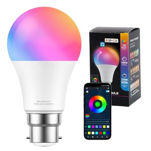 Image of Quwem Smart Bulb Bayonet B22,10W 806LM Colour Changing WiFi Light Bulb RGB Dimmable Warm White LED Lightbulb App or Voice Control Works with Alexa and Google Home Assistant 2700K-6500K 1 Pack