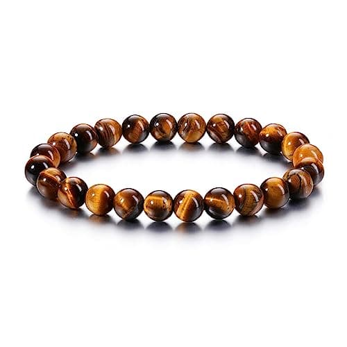 Image of CrystalTears Tiger Eye Bracelet for Men Women 8mm Healing Crystal Gemstone Beaded Stretch Bracelets Natural Stone Jewellery Birthday Valentines Christmas Gifts for Him Her Girls Women Men