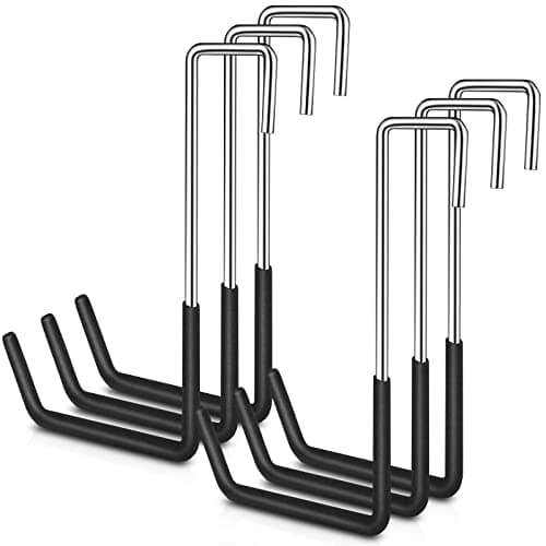 Image of 6 Pack Heavy Duty Rafter Hooks for Hanging Vinyl Coated Large S Hooks for Hanging Ladder Bike Hangers Garage Storage Organizer Black
