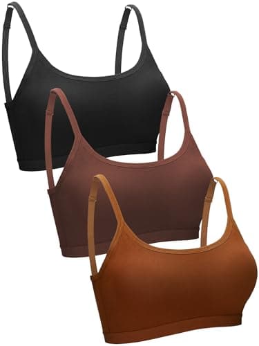 Image of Blulu 3/6 Pieces Mini Camisole Bra Wireless Padded Bra Sport Cami Bralette with Adjustable Straps for Women Girls, Black, Dark Brown, Caramel, S
