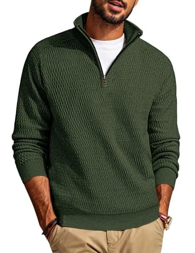 Image of PJ PAUL JONES Quarter Zip Jumper Men, Winter Jumpers V Neck, Turtle Neck Sweaters Olive Green S