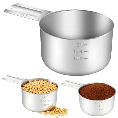 Image of Measuring Cup, 1 Cup (240ml/8oz) Stainless Steel Food Scoop, Durable Long Handle, Precise Kitchen Gadgets for Cooking Baking, Cocktail Espresso Rice Liquid Measurement, Dishwasher Safe