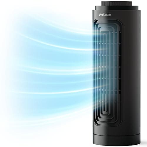 Image of Pro Breeze 13" Inch Desktop Mini Tower Fan - Small, Quiet & Portable Desk Fan - for Bedroom, Home Office & Kitchen - 3 Fan Speeds, Automatic Oscillation, & Quiet Cooling - Black