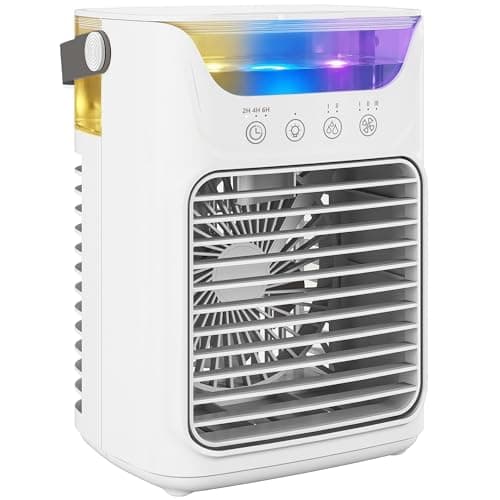 Image of HOMCOM Portable Air Conditioner, 4-in-1 Mini Air Cooler with 3 Wind Speed, 2 Cool Mist, RGB 7 LED Light, 700ml Water Tank, 2-6H Timer, Small Cooling Fan for Home, Office, Bedroom, White
