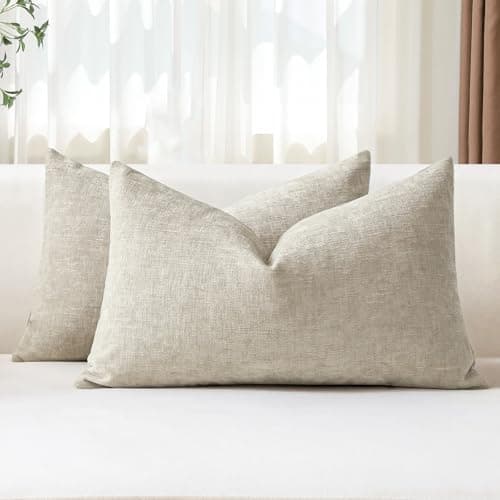 Image of JOTOM Set of 2 Cushion Covers 30x50 cm Soft Chenille Beige Decorative Throw Pillow Covers 12x20 Inch Lumbar Cushion Case Solid Pillowcases for Couch Sofa Living Room Bed Home Decor (Beige)