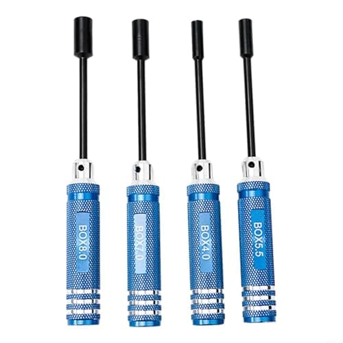 Image of Hex Screwdriver Set 4-Piece, 4mm 5.5mm 7mm 8mm Nut Driver Kit for RC Cars, Drones and Airplanes, Precision Hex Key Socket Wrench for RC Hobby Model Building,(Blue)