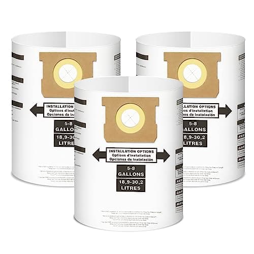 Image of 90661 for Shop Vac Bags 5-8 Gallon, Fits Type E 90661 9066100 9066133 and Type H 90671 9067100 9067133 VF2004, 3 Pack Replacement Vacuum Filter Bags