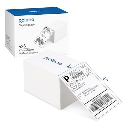 Image of Thermal Labels, POLONO 4" x 6"（100mm×150mm） Direct Thermal Shipping Labels (Pack of 500), Perforated Fanfold Labels Compatible with POLONO PL60 Label Printer MUNBYN, Rollo, IDPRT SP410