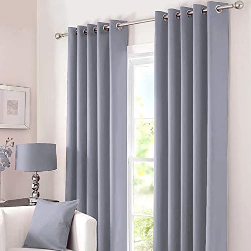 Image of Kinfolk Textile Blackout Thermal Eyelet Ring Top Insulated Pair of Curtains Including 2 Tiebacks (Grey Silver, 46" x 54")