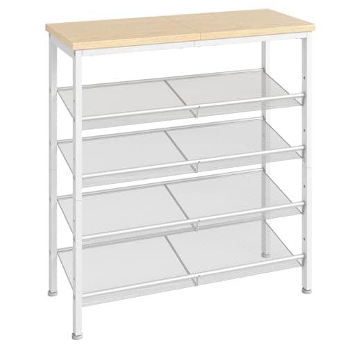 Image of HOOBRO Shoe Rack, 5-Tier Shoe Organizer, Shoe Storage Rack for 16-20 Pairs, Adjustable Mesh Shelves, Shoe Storage Unit for Entryway, Metal Frame, Sturdy, Industrial, Natural and White EWN12XJ01