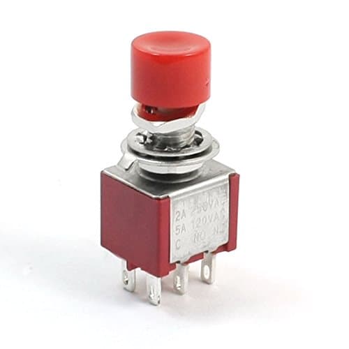 Image of Sourcingmap AC 120V 5A Red Cap 6 Pin DPDT 2 Positions Momentary Push Button Switch - Red, Silver Tone