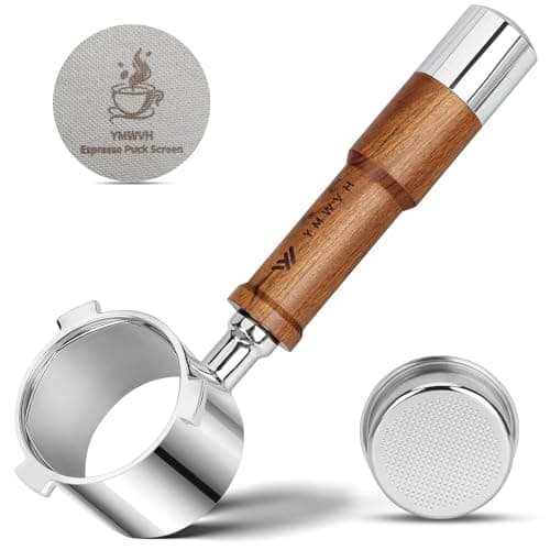 Image of 51mm Bottomless Portafilter 3 Ears for De'Longhi La Specialista Coffee Espresso Machine EC9335 9155 9355 9665,100% Stainless Steel Filter Basket with Puck Screen and Walnut Handle