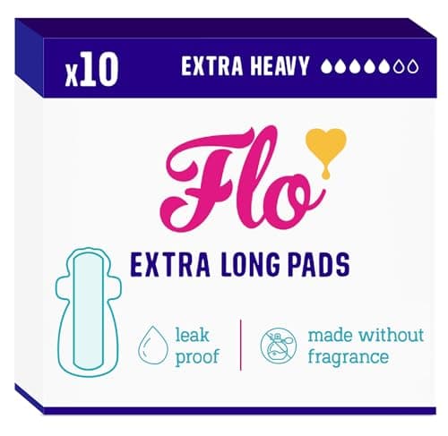 Image of Flo - Extra Long Menstrual Pads (10 Pack) - Organic Bamboo Period Pads for Women - Leak Locking - Winged + Ultra-Thin - Absorbent, Soft, & Breathable - Plant Based -Vegan & Cruelty Free