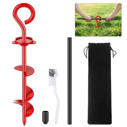 Image of Chuiendi Dog Tie Out Stake, Heavy Duty 360°Swivel Dog Spike Spiral Stake for Yard, Beach & Camping Outside Up to 50kg - Best in Ground Anchor for Small to Large Dogs Cable, Lead or Tether, 40CM Red
