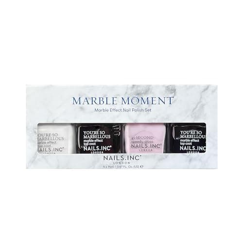 Image of Nails Inc You're So Marbellous Marble Moment Nail Polish Set, Marble Effect, Create Marbelling Design, White, Pink, Lilac, Trendy Nail Art Design, Long Lasting, Cruelty Free, Vegan, 4 Piece Set