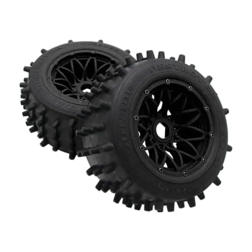 Image of smTSRC 2Pcs 185 x 85mm Rear Wheels Tyres and Wheel Hub for 1/5 HPI ROFUN ROVAN KM Baja 5B SS Buggy Truck RC Car Parts (Black)