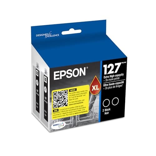 Image of Epson 127 DURABrite Ultra Ink Black Dual Cartridge Pack For NX-530, NX-625, WF-3520, WF-3530, WF-3540, WF-545, WF-60, WF-630, WF-633, WF-635, WF-645, WF-7010, WF-7510, WF-7520, WF-840, WF-845
