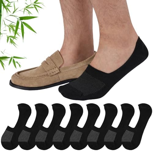 Image of SukModen 8 Pairs No Show Loafer Socks Men, Invisible Low Cut Trainer Bamboo Socks with Non Slip Grip, Breathable Short Thin Socks