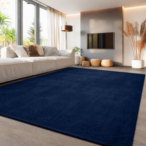 Image of Aspire Homeware Modern Rugs Living Room 100% Polyester Rug for Bedroom Kids Room Soft Fluffy 600 GSM Anti Slip Backing Thick Pile Durable Carpet Non-Shedding Rug for Nursery Room Navy, 160x230 cm