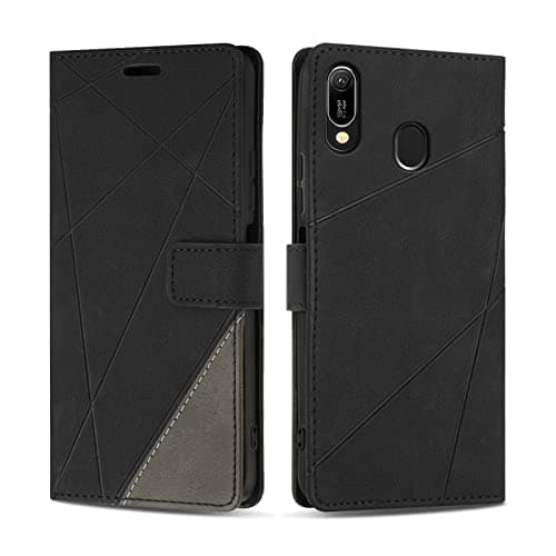 Image of SONWO Case for Huawei Y6 2019, PU Leather Flip Wallet Case Magnetic Closure Cover Card Slots Phone Case for Huawei Y6 2019, Black