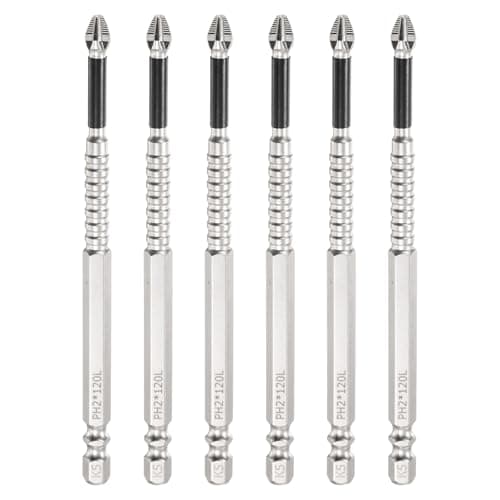 Image of sourcing map 6pcs Impact Phillips Screwdriver Bit PH2 (#2) Anti Slip Tip 1/4" Hex Shank 4.72" (120mm) Long Magnetic Cross Screw Driver Industrial Power Drill Bits for Remove Fastening Screws