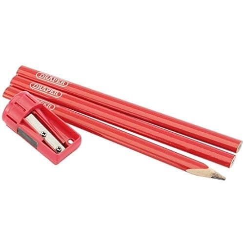 Image of Draper 50990 Cpsset Carpenter Pencil and Sharpener, Red, 4 Piece Set