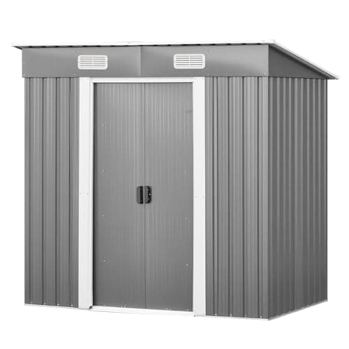 Image of Panana Metal Garden Shed Storage Sheds Heavy Duty Outdoor FREE Base Foundation Green/Grey Color (6X4 Grey)