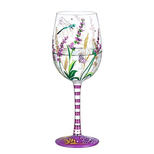 Image of NymphFable Hand Painted Wine Glass Purple Lavendar & Dragonfly Birthday Gift for Women with Personalised Gift Box, 15oz