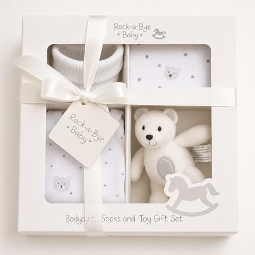 Image of Bundle Bear New Born Baby Gift Set - Unisex Baby Shower Gifts Featuring Bodysuit, Bib, Socks and Soft Toy, Gender Reveal Gifts & New Born Baby Essentials (Unisex, 0-3 Months)