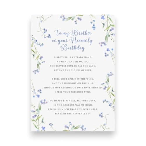 Image of Personalised Memorial Birthday Cards for Graveside Brother, Waterproof Cemetery Cards Brother Grave Card Laminated, WITH HOLDER STAKE