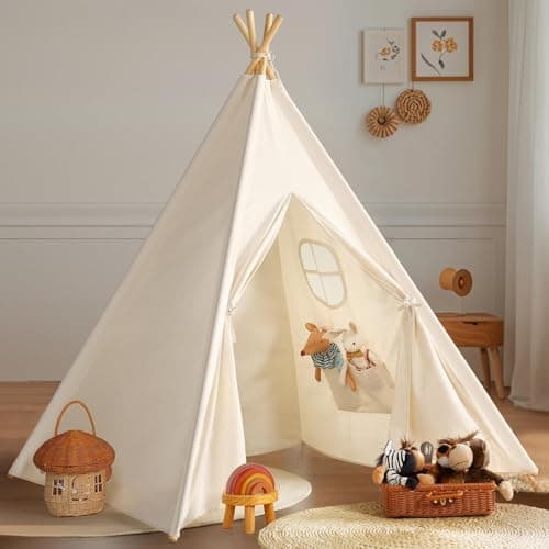 Image of Wilwolfer Kids Teepee Tents Indoor: Children's Play Tents Tipi Outdoor with Storage Bag Toddlers Playhouse with Windows Toys House for Grils Boys Birthday Gift