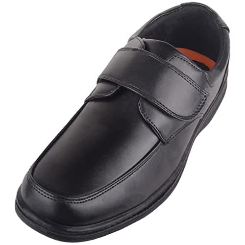Image of ABSOLUTE FOOTWEAR Mens Boys Faux Leather Easy Slip On Touch and Close Formal Smart Wedding School Work Shoes - Black - UK 7 / EU 41